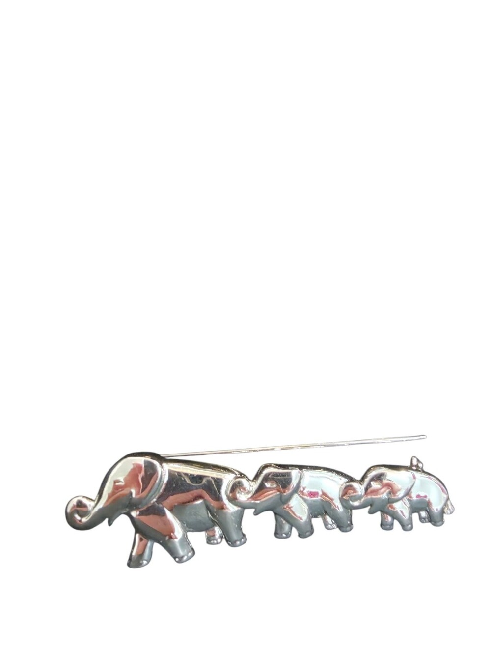 Vintage Silver Tone Elephant Family Brooch Mama Baby Elephant Pin Safari